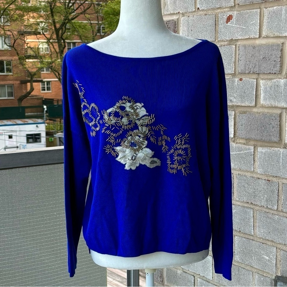Vintage Cristina Paris Embellished Blue Sweater Size L/XL